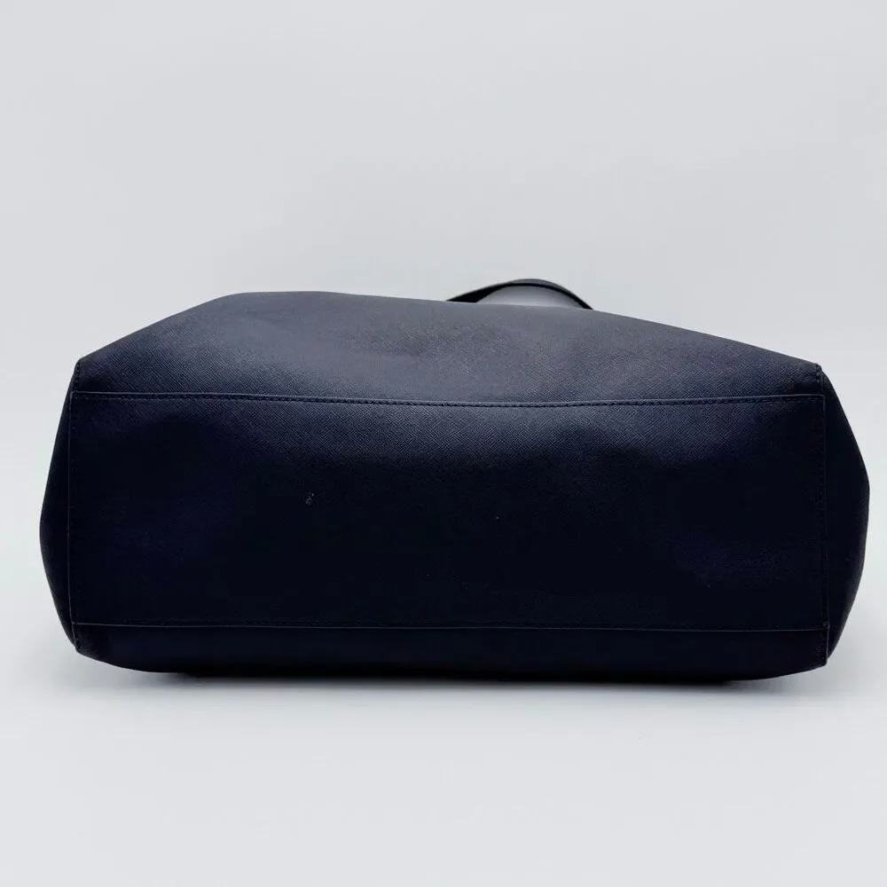 Tory Burch Navy Blue Saffiono Robinson Clutch Textured Leather Tote